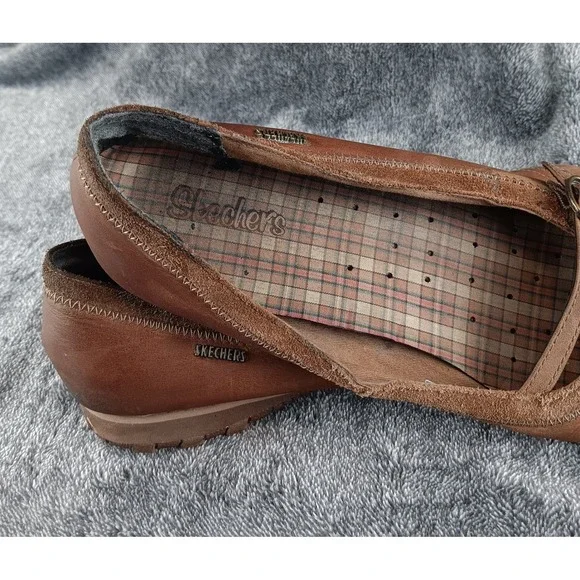 Skechers Women Brown Leather‎ Perforated Ballet Flats Mary Jane Shoes Size 9.5 - Picture 6 of 8